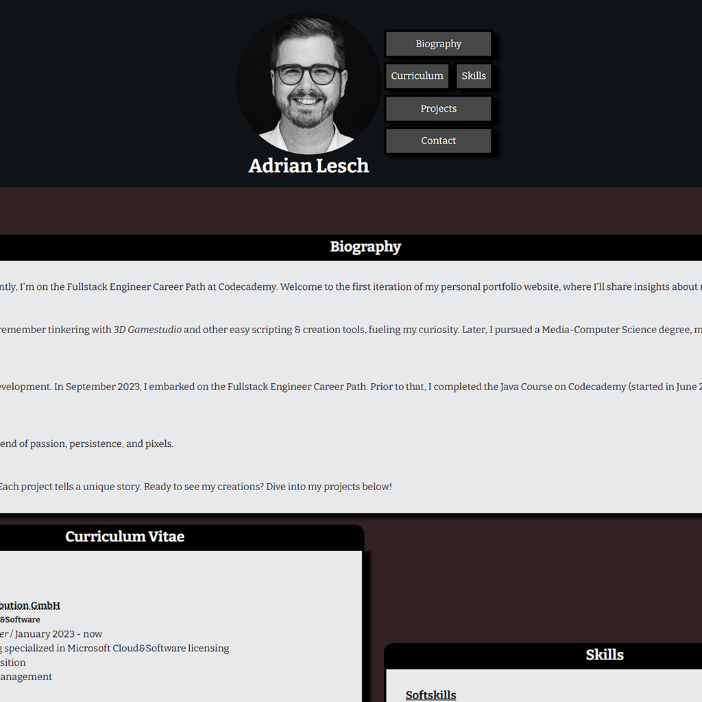 A screenshot of my portfolio website.
